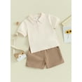 thumbnail image 3 of Bslissey Toddler Boys Shorts Set Solid Color Short Sleeve Lapel Button T-shirt + Elastic Waist Shorts 2Pcs Outfits 6M 12M 18M 24M 3T 4T Infant Summer Casual Clothes, 3 of 9