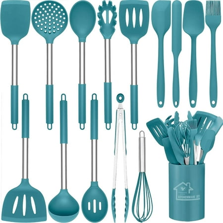 

15 PCS Silicone Kitchen Cooking Utensils Set Heat-Resistant Utensil Set with Premium Stainless Handles for Cooking and Baking Non-Stick Spatula Kitchen Gadgets Cookware Set(Blue)