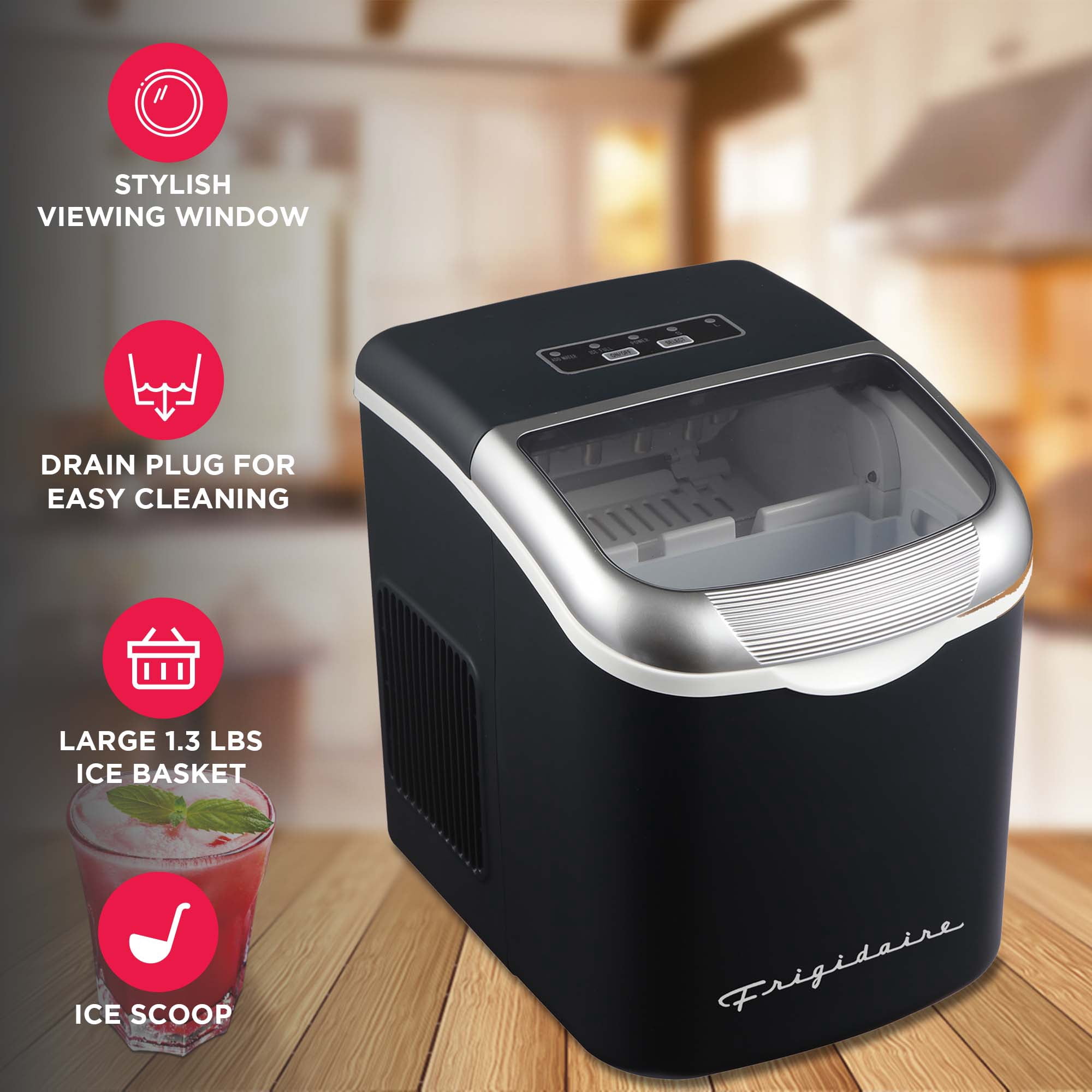 Frigidaire 26 Lbs. Countertop Bullet Ice Maker, Retro Ice Machine with Touch Controls, Black