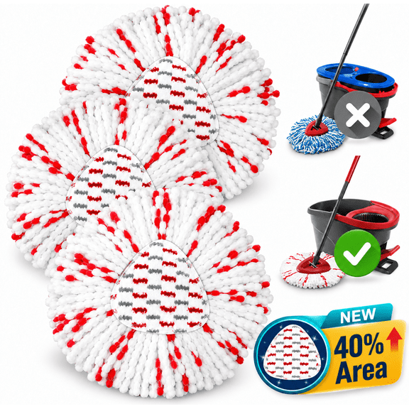 3 Pack Upgraded Spin Mop Replacement Heads Compatible with Oceda EasyWring 1-Tank System, 40% More Cleaning Power, Microfiber Machine Washable for Tile Hardwood Kitchen