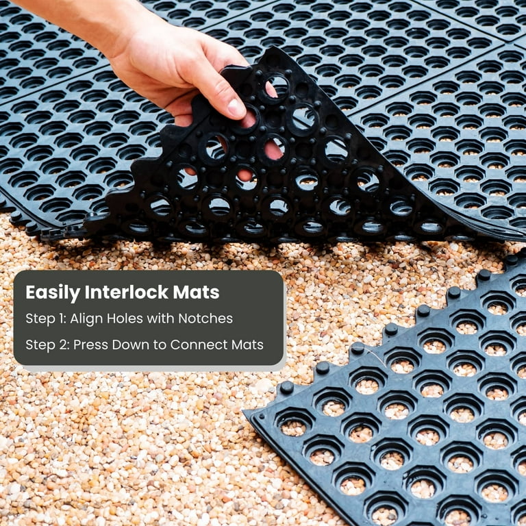 Envelor Interlocking Anti Fatigue Rubber Floor Mat, 4 Pack, 36 in. x 36 in. - Black