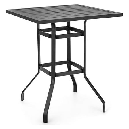 Patio Bar Height Table, 32 Inch Outdoor Steel Square Bar Table, Bistro High Top Table W/Powder-Coated , Solid Metal Frame, Ideal for Backyard, Poolside, Garden (Black)