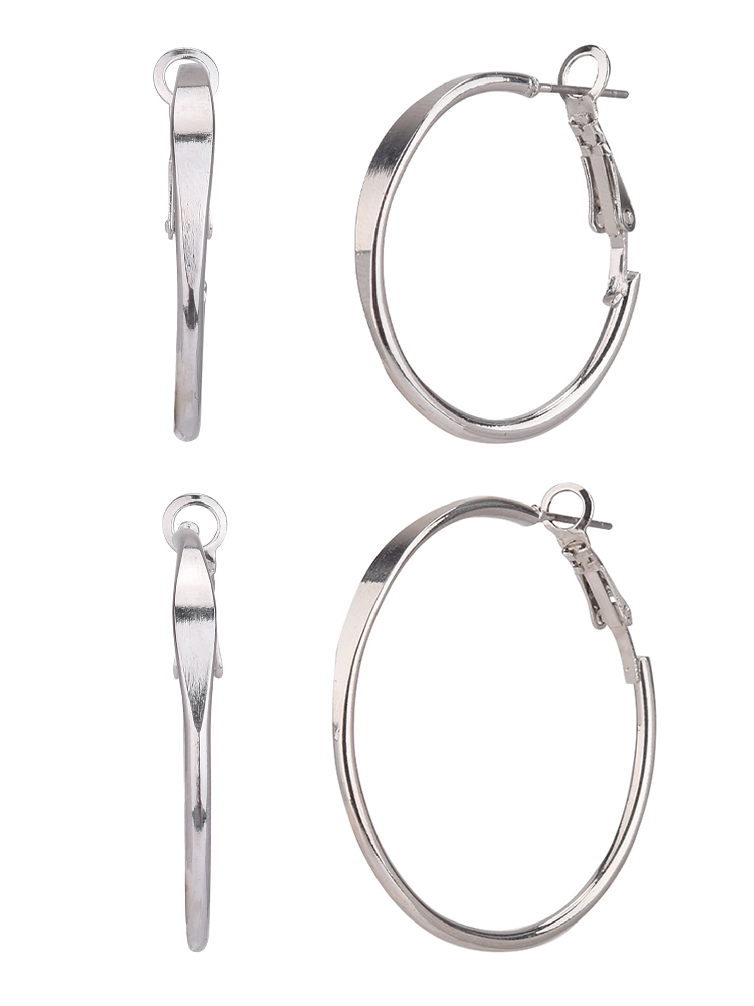Time and Tru Adult Women's 3 Pair Silver Tone Metal Hoop Earring Set