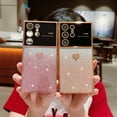 thumbnail image 2 of Feishell Glitter Sparkle Case for Samsung Galaxy S23 Ultra, TPU Shockproof Case with Camera Lens Protector, Clear Back + Gradient Shining Paper + Plating Heart Pattern Cover for Women Girls, Gold, 2 of 10