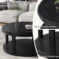 thumbnail image 4 of Round Solid Wood Coffee Table with Thickened Top, 2 Tier Coffee Table with Real Wood Beads, Circle Center Table for Small Space Living Room, Black, 4 of 7