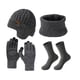 thumbnail image 1 of Bewildely Conjunto de traje cálido de terciopelo grueso de PU para mantenerse abrigado y con estilo en climas fríos. Gorro de punto cálido de Decoración del hogar gris, 1 of 6