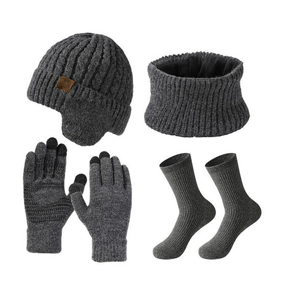 stanreset Cold Velvet Warm Knitted Hat Suit Set And Warmth Retention gray