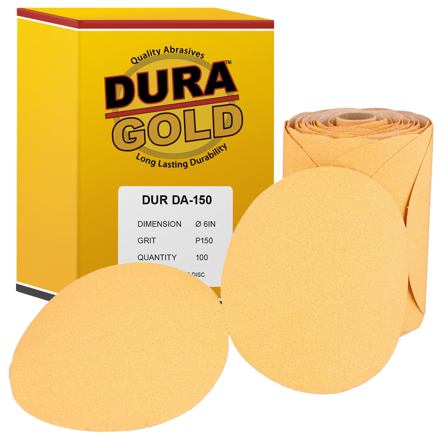 1 Roll of DuraGold 150 Grit 6" PSA Premium Gold Sanding Discs (100
