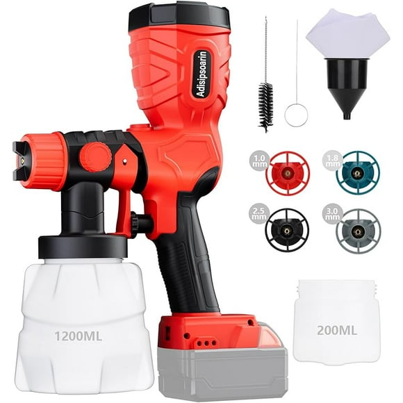 300W Cordless Paint Sprayer for Milwaukee 18V Battery, Spray Gun with Brushless Motor & 4 Copper Nozzles, for Interior, Exterior Walls, Furniture, Fences (Battery Not Included)