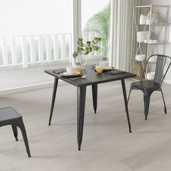 Merrick Lane 31.75" Square Metal Dining Table for Indoor and Outdoor Use in Black-Antique Gold