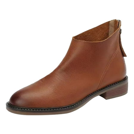 

fvwitlyh Ankle Boots for Women s Boots Low Heel Lace up Fashion Women Artificial Leather Solid Color Autumn Thick Sole Square Women Boots Wide