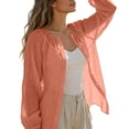 thumbnail image 5 of Flare Sleeve Tops Women Dressy Women's Linen Button Shirt Raglan Long Sleeve Crew Neck Blouses Loose Upf Sun Protection Outdoor Athletic Tops XL, 5 of 9