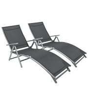 Flamaker Patio Lounge Chairs Adjustable Chaise Lounge Chairs Folding Outdoor Recliners Set of 2 for Beach, Pool and Yard (Grey)