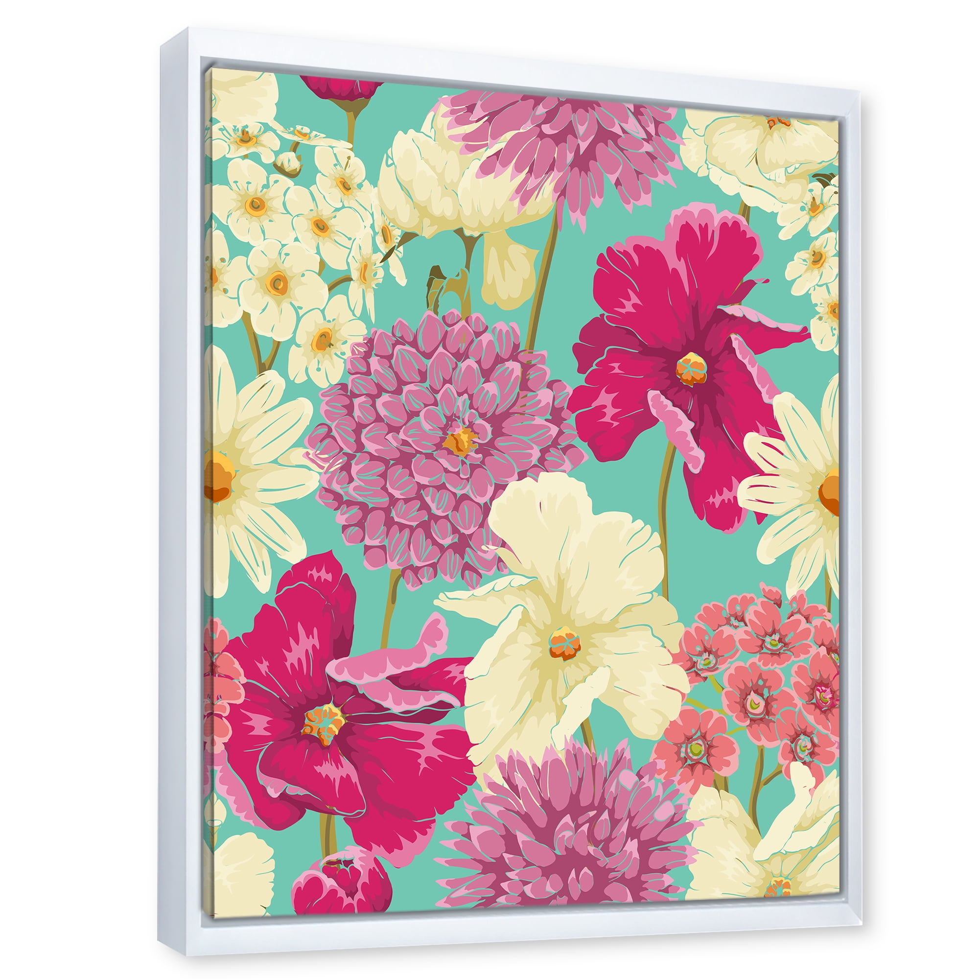 Designart 'Vintage Yellow and Pink Flowers' Traditional Framed Canvas Wall Art Print
