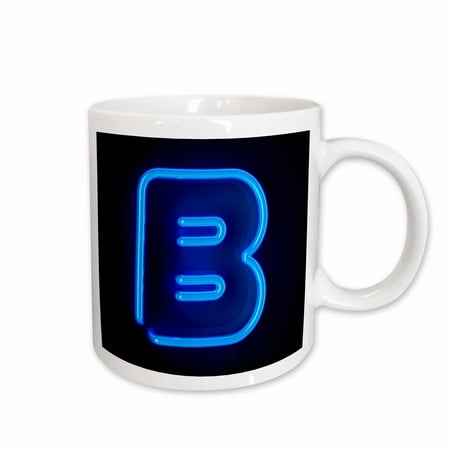 

3dRose Monogram letter B abstract neon blue lit shining illuminated Ceramic Mug 15-ounce