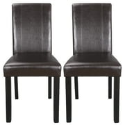 HomGarden 2 Pack Modern Upholstered Leather Indoor Dining Chair High-Back Padded Parson Chair Brown