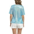 thumbnail image 4 of MISS MOLY Women's Shiny Tops Holographic Metallic Shirt Shimmer Glitter Sparkle Party Disco Tee Shirt Blouse for Birthday Party, 4 of 5