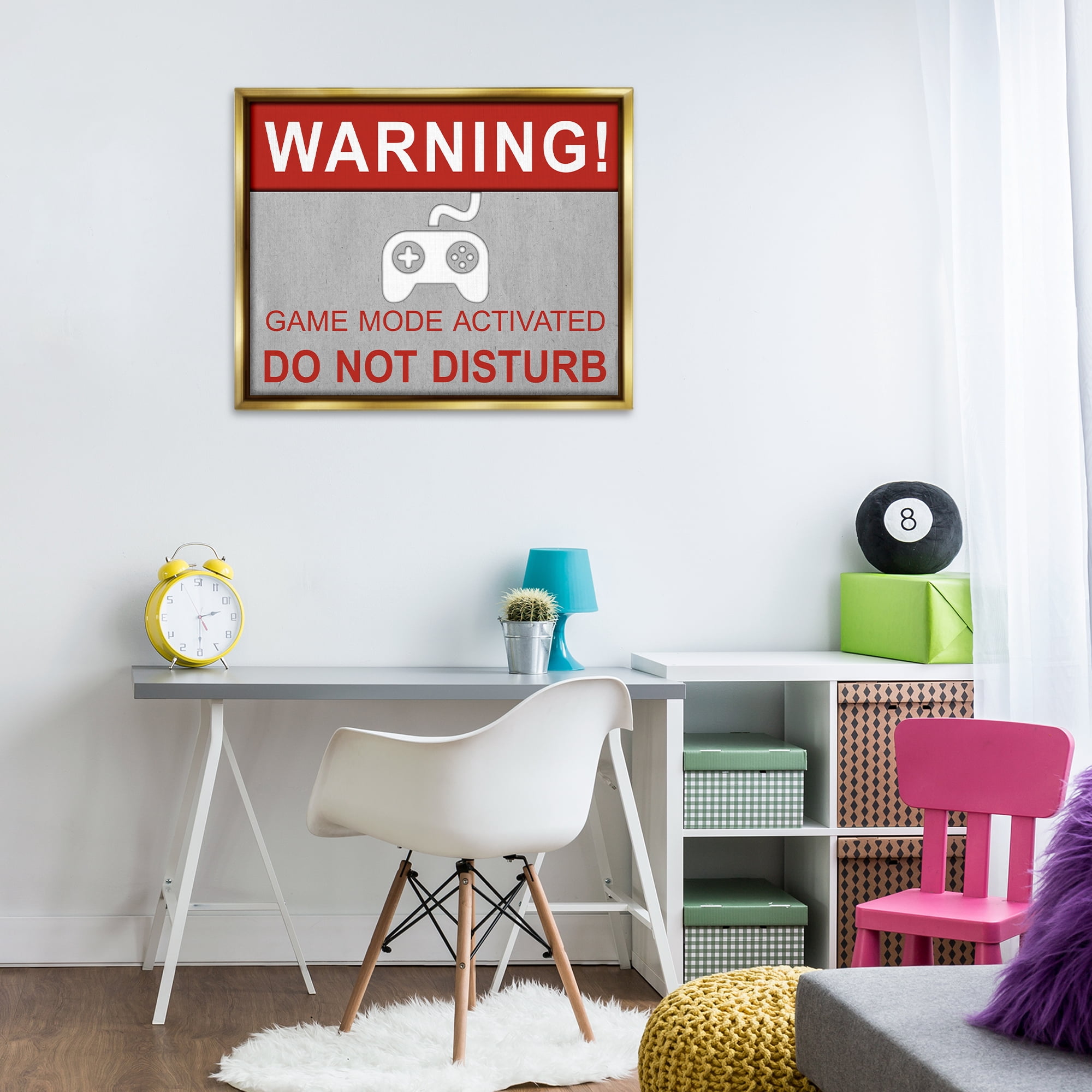 Stupell Industries Gaming Do Not Disturb Entertainment Painting Gold Floater Framed Canvas Art Print Wall Art, 31 x 25