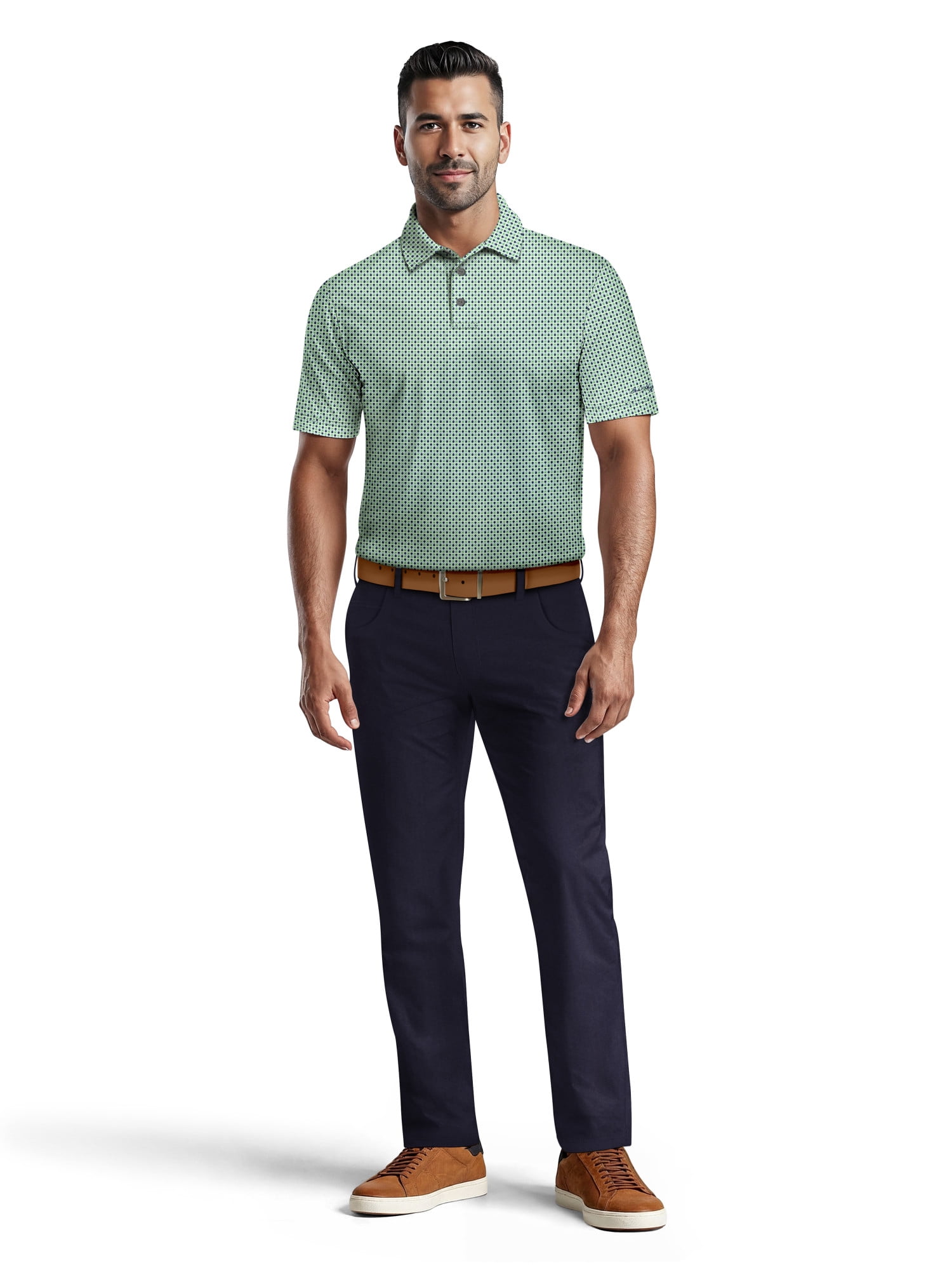 Ben Hogan Men's & Big Men's Performance Three-Color Golf Geo Short Sleeve Polo Shirt, up to 5XL