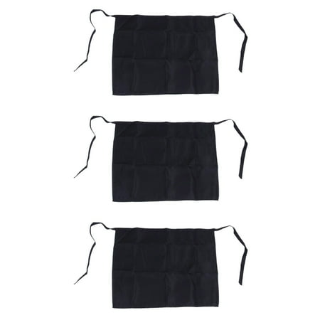 

3X Black Half Apron Ladies Mens Waiter with 2 Pockets Bar Short Waist Solid