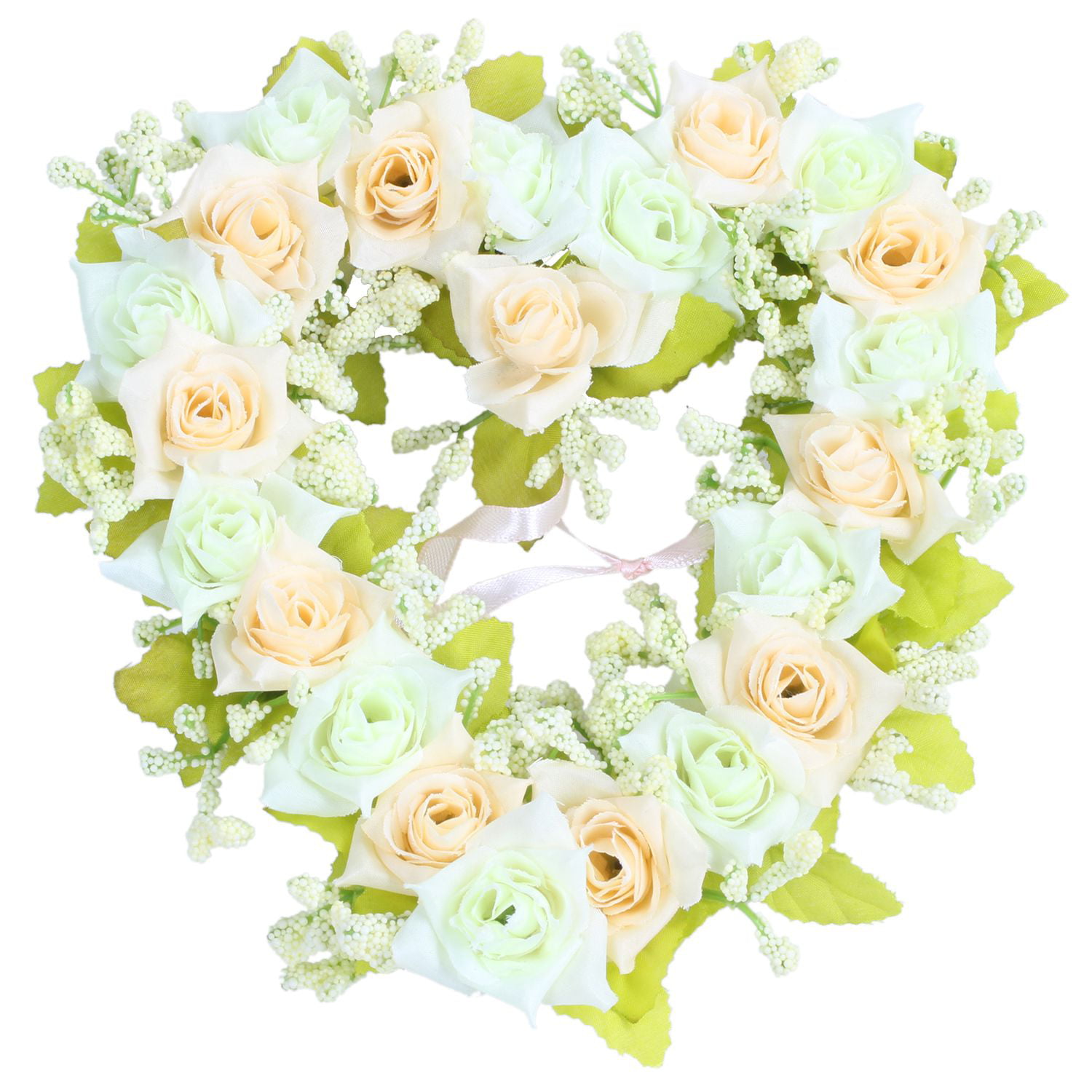 Dasing Heart Shaped Artificial Flower Wreath Door Decoration Hanging Wreaths with Silk Ribbon for Wedding Decoration（white） 22x21x3.5cm 