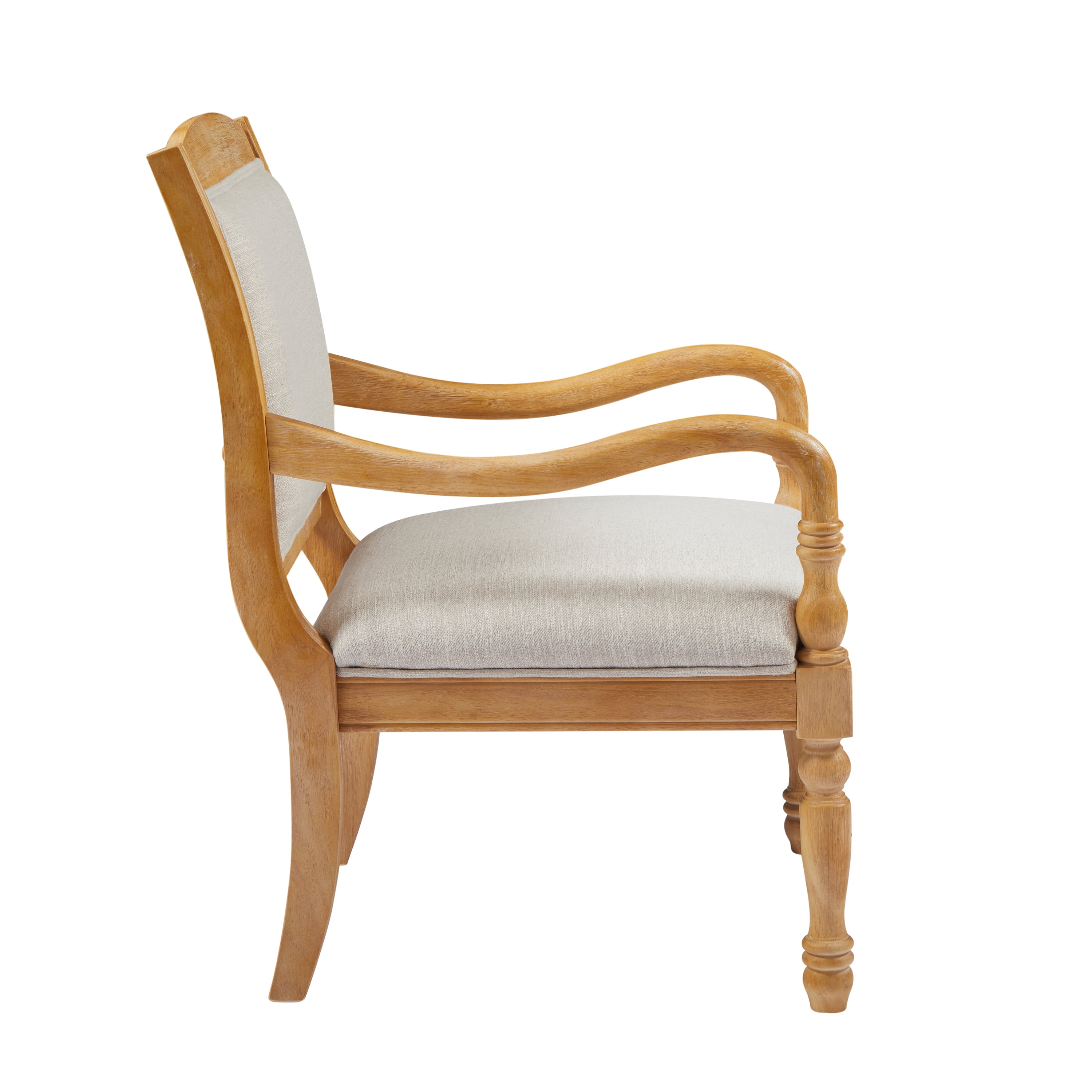 GARITIN Vintage Accent Chair 28.5 Inch, Upholstered Armchair with Solid Wood Frame and Spindle Legs for Living Room, Beige and Natural