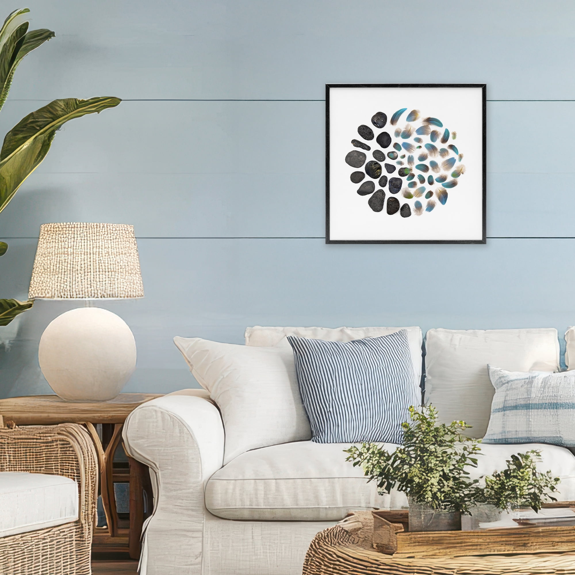 Stupell Industries Feathers & Rocks Collection Black Framed Giclee Art, design by Beth Adoette