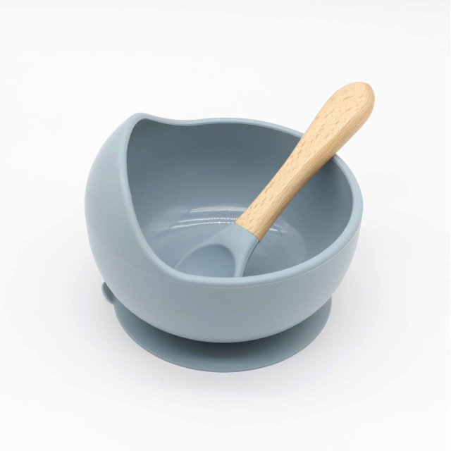 Cuenco para bebé, cuchara, vajilla para niños, mango de madera, cuchara de silicona, cuenco con ventosa para niños, cuenco de silicona para bebé