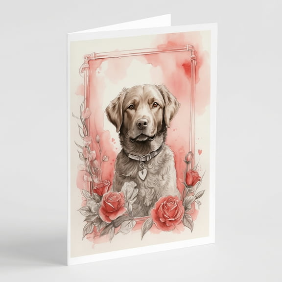 Chesapeake Bay Retriever Valentine Roses Greeting Cards Pack of 8 7 in x 5 in