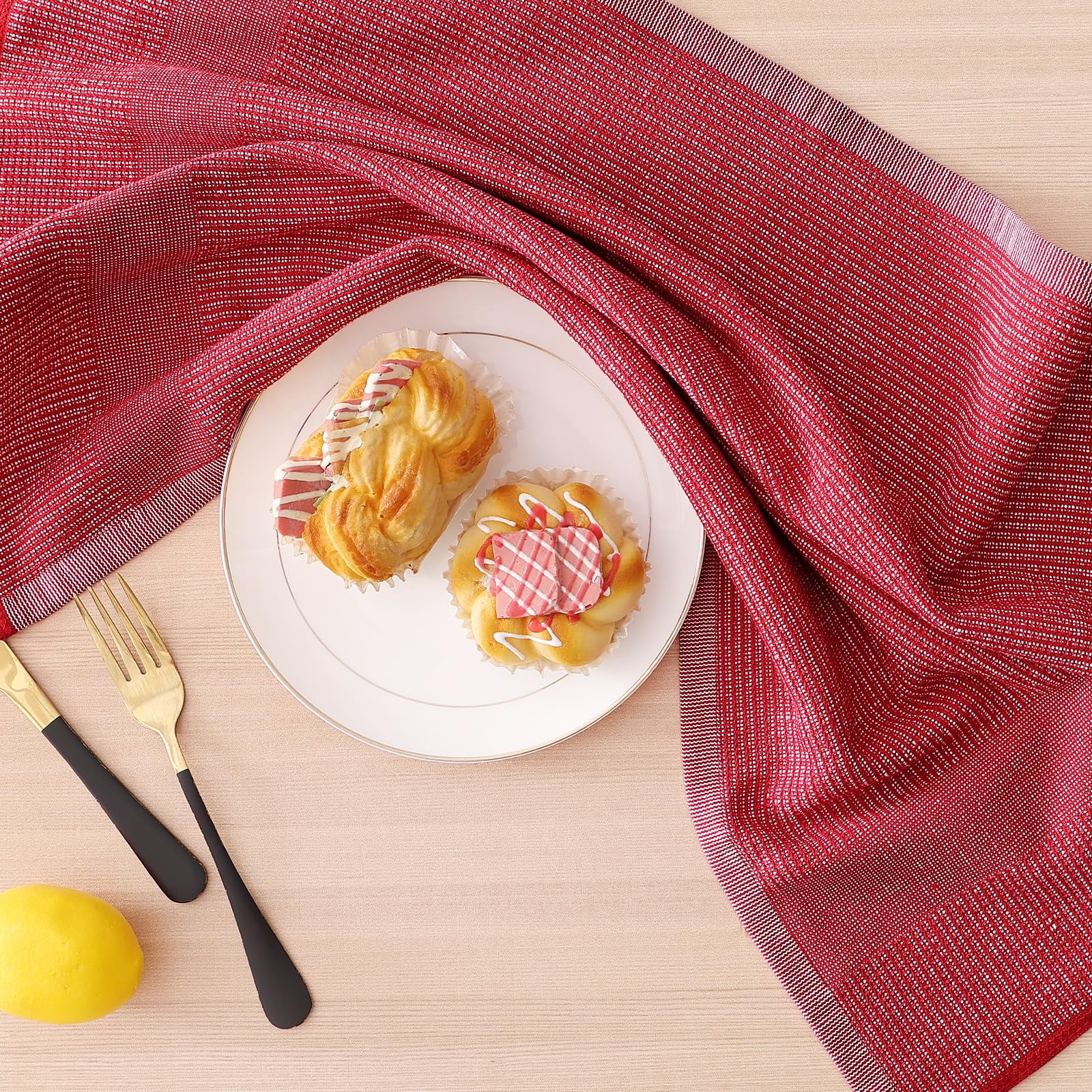 decorUhome Premium Kitchen Towels(18"x 28", 6 Pack), Large Cotton Kitchen Hand Towels, Red