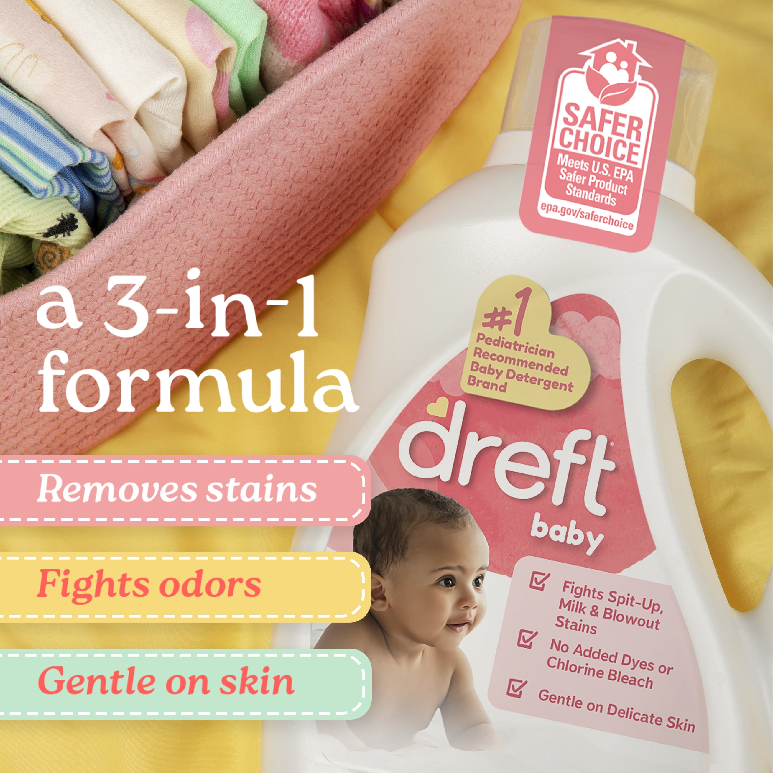 (2 pack) Dreft Liquid Laundry Detergent for Babies, Tackles 100% of Common Baby Stains, Unscented Laundry Detergent, 42 fl oz, 32 Loads