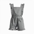 thumbnail image 4 of Tween Girls Striped Romper Overall With Ruffle Trim Fashion Crewneck Playsuit For Summer With Pockets Jumpsuits Cute One-Pieces 2T 3T 4T 5T 6T 7T 8T 9T 10T Girls Outfits,Black,11-12 Years, 4 of 5