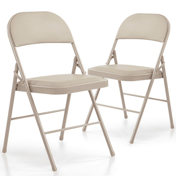Mydepot Folding Chairs with Padded Cushion and Back, Khaki (Set of 2)
