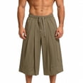 thumbnail image 4 of Men's Wide Leg Casual Baggy Japanese Yoga Harem Pants Hip Hop Cropped Pants Loose Fit Size 3XL Khaki, 4 of 5