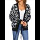 thumbnail image 3 of Cárdigan de Punto con Estampado de Leopardo y Lazo para Mujer, Larga, Cuello Redondo, Abertura Frontal, Informal, Holgado, para Exteriores. Negro M, 3 of 10