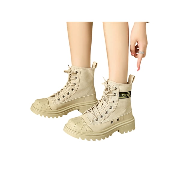 Colisha Womens Booties Waterproof Combat Boot Breathable Lace Up Ankle Boots Casual Motorcycle Lug Sole Short Bootie Beige (Women) 9.5