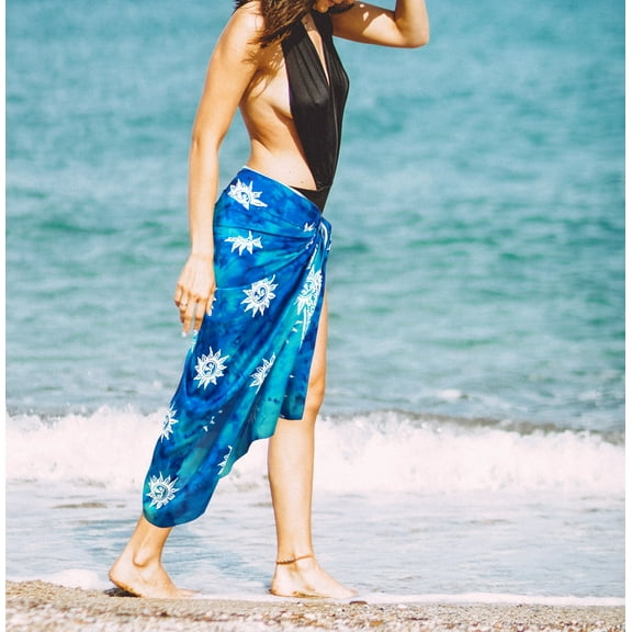 LA LEELA Women's Summer Swimwear Skirt Swimsuit Vacation Beach Sarong Coverups Swim Cover up Wrap Pareos Long Beachwear Wraps for Women One Size Navy, Sun