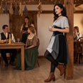 thumbnail image 5 of Medieval Dress, Medieval Costume Women, Renaissance Costume Women, Cosplay Dress, Women's Medieval Renaissance Costume Cosplay Over Dress Halloween Vampire Bride Costumes Dress for Women, Gray XXL, 5 of 7