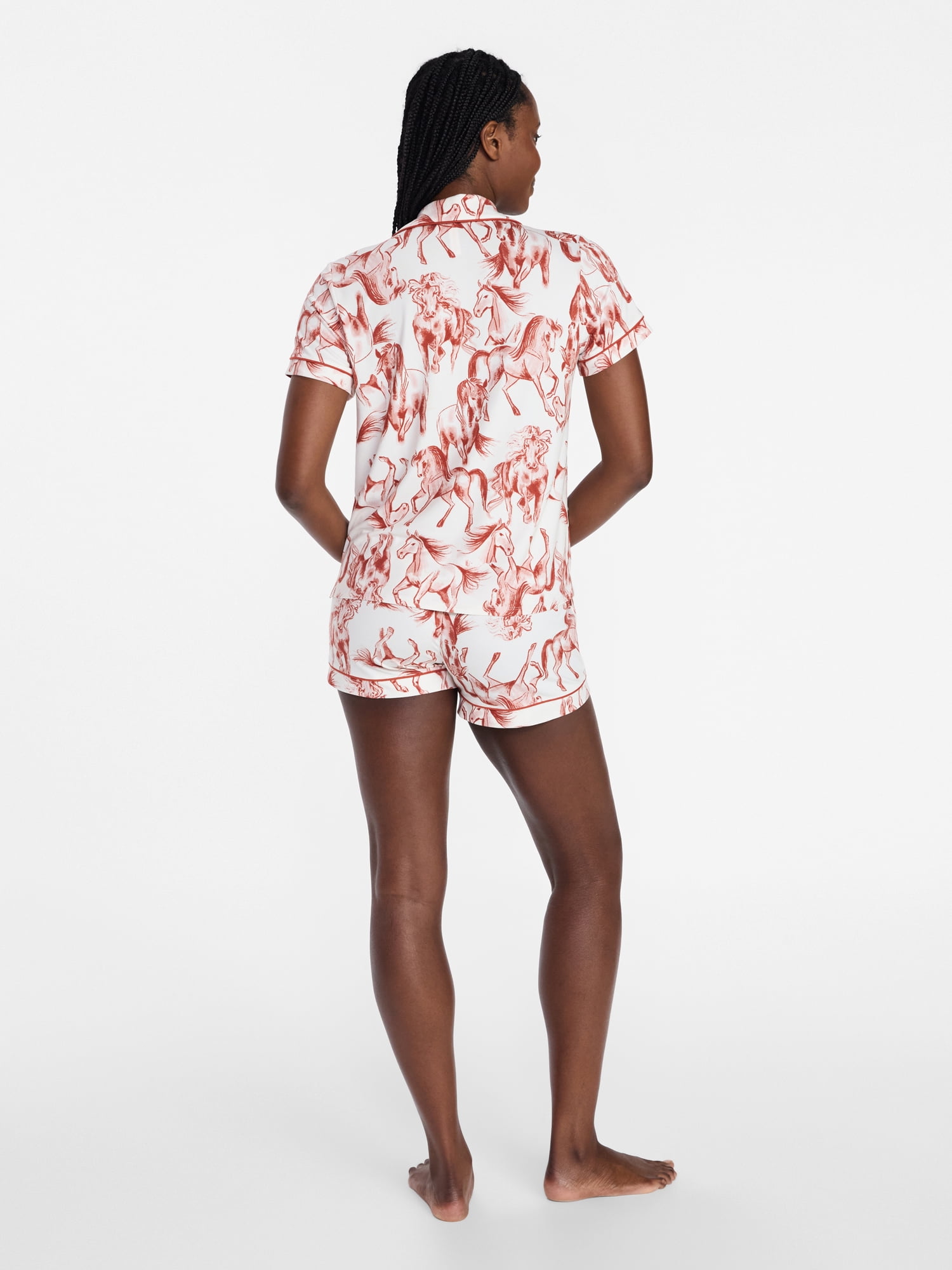 Joyspun Women's Dreamy Soft Collection Notch Collar Top and Shorts Pajama Set, 2-Piece, Sizes XS-3X