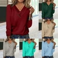 thumbnail image 2 of Utoimkio Women's V Neck Long Sleeve T Shirts Casual Solid Color Tunic Tops Basic Tees Blouses for Women, 2 of 4
