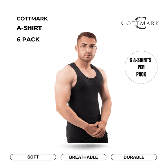 Cottmark Men’s A-Shirt Tank Top, Black, Size S, 6-Pack