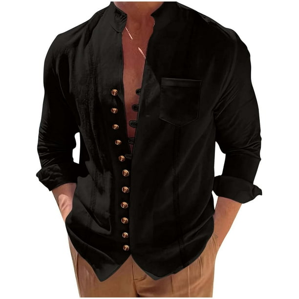 pstuiky camisa de manga larga para hombre, Camisa informal de moda para hombre, con cuello en V y mangas, transpirable salir tops m