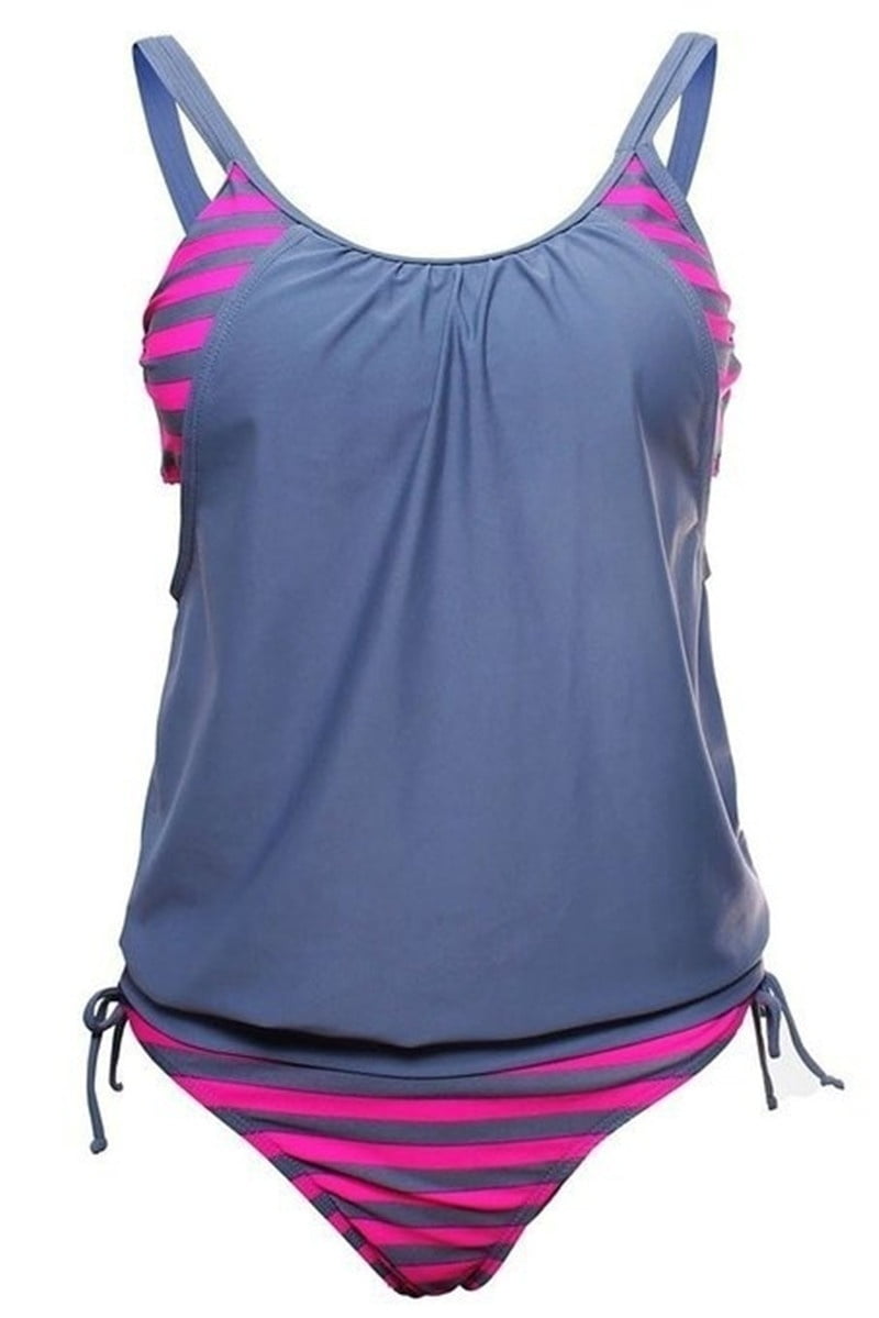 Plus Size Sexy Women's Fashion Stripes Lined Up Double Up Tankini