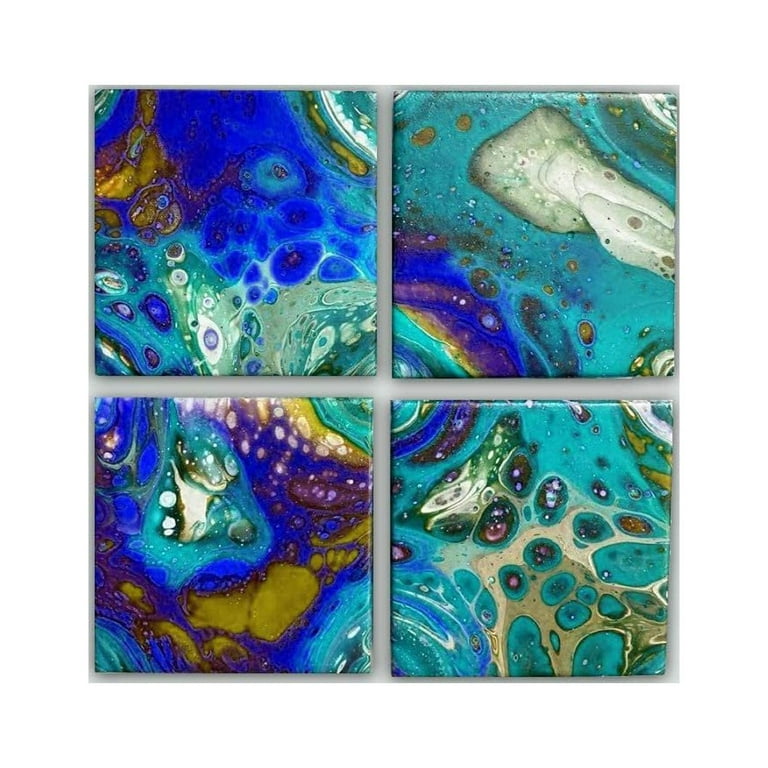 4 Inch Square Ceramic Tiles for Crafts with Cork Backing Pads, 12