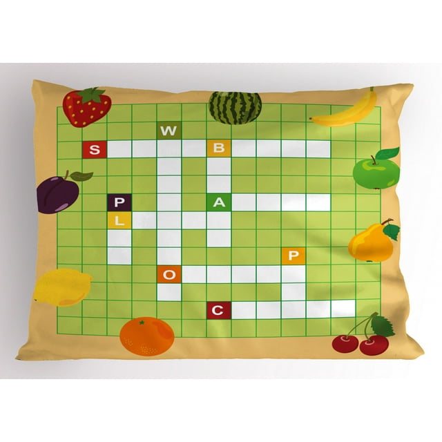 Word Search Puzzle Pillow Sham Vivid Graphic Summer Fruits with