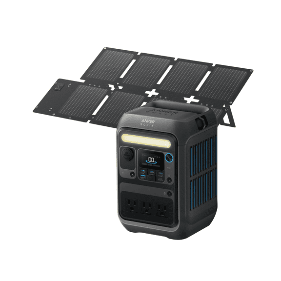 Anker SOLIX C300X 300-Watt 288Wh Push Button Start Battery Generator, with 140W 2-Way Fast Charging W/1 PS60 Portable Solar Panel for Jobsite/ Travel