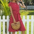 thumbnail image 6 of JINMGG Dresses under $10.00 Women Fashion Dot Print Short Sleeve V-Neck Casual Sundress Dress Wine XL, 6 of 8