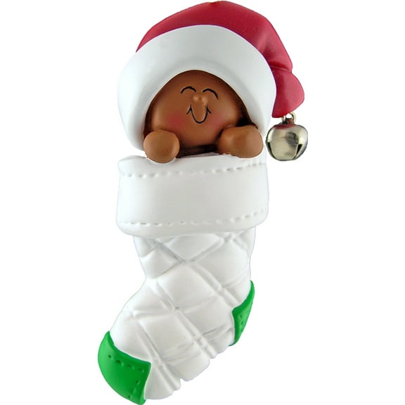 African American BABY IN STOCKING Christmas Ornament, 3.5" Tall Ornament Central