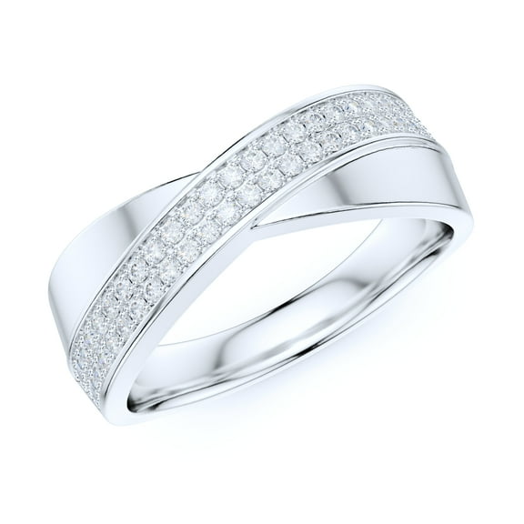 Sterling Silver 6.5mm Wide X CrissCorss Two Rows Simulated Round Brilliant Cut Diamond Wedding Ring (6)