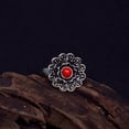 thumbnail image 2 of Red Coral Flower Ring: Oxidized Sterling Silver, Vintage Boho Jewelry, 2 of 7